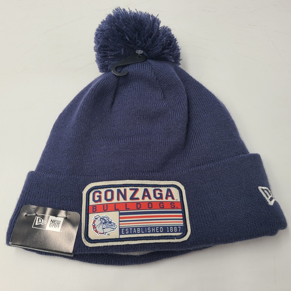 Gonzaga Bulldogs Hat Beanie New Era Blue NCAA Winter Pom Cuffed Stocking Cap Men